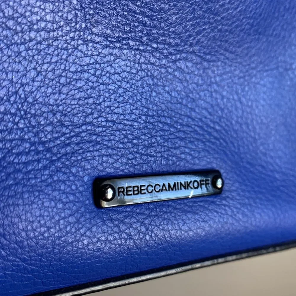 Rebecca Minkoff Purse Crossbody Bag Blue Leather Black Chain Small Medium Used - Picture 6 of 9